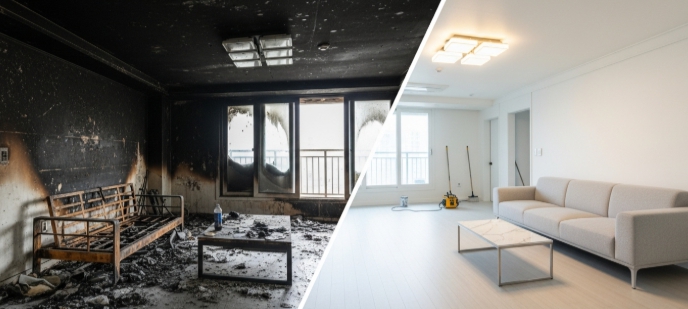 충주 화재청소 작업 전후 모습