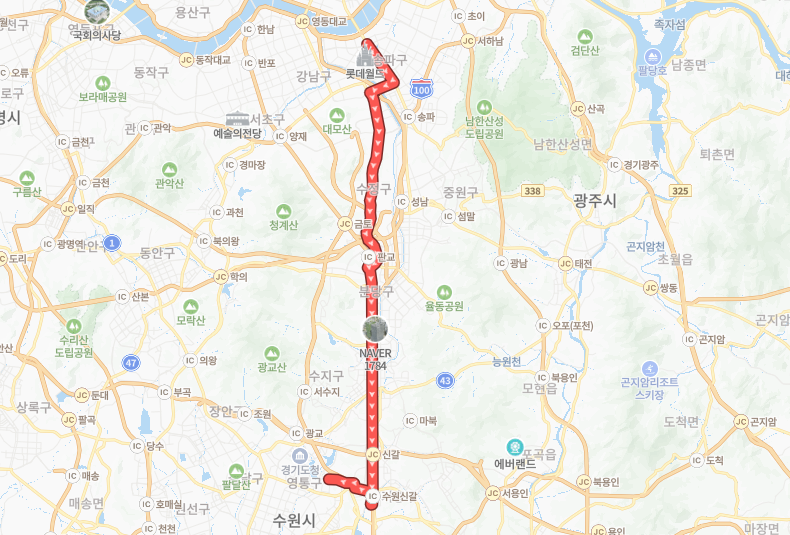 서울-성남-용인-P9243(퇴근)번-버스-노선-지도