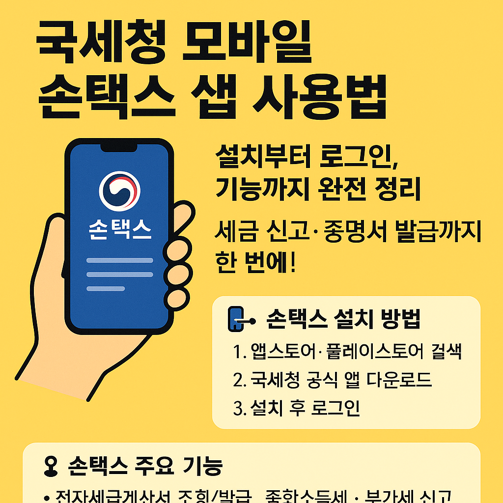 <p style="display:none;">국세청 모바일 손택스 앱 사용법
설치부터 로그인, 기능까지 완전 정리
세금 신고·증명서 발급까지 한 번에!</p>