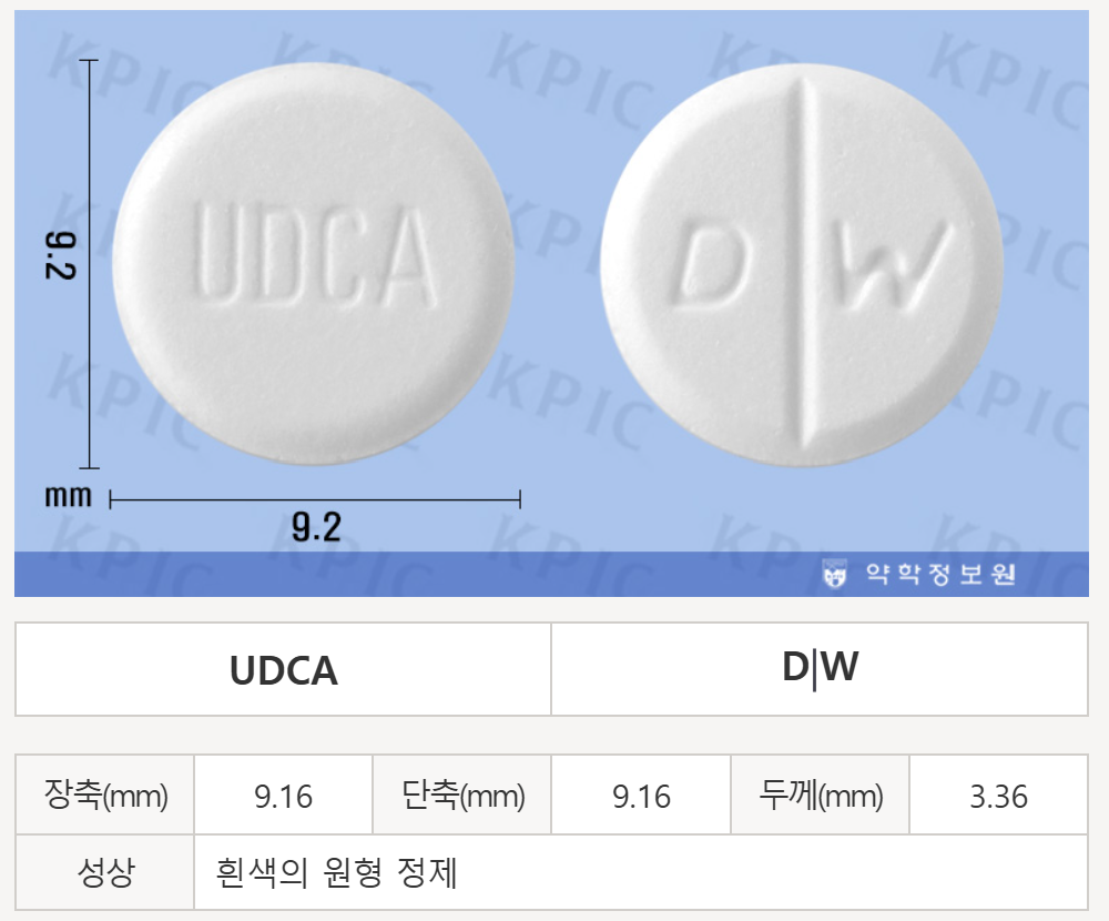 우루사정 100mg 식별정보 (출처: 약학정보원)