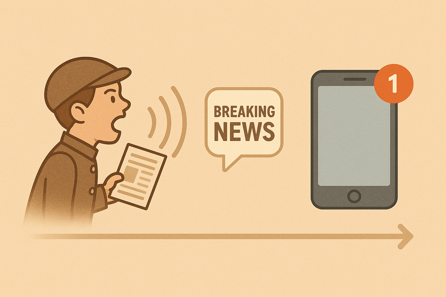 신문팔이 소년들이 현대에 와서는 스마트폰으로 대체, 일러스트