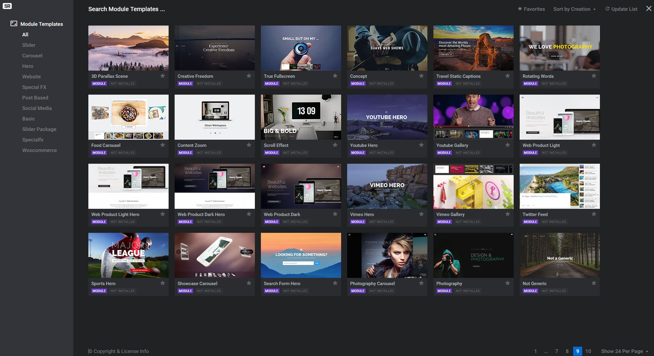 워드프레스 슬라이더 레볼루션(Slider Revolution) 템플릿 - 현재 이용 가능한 슬라이더 템플릿 목록