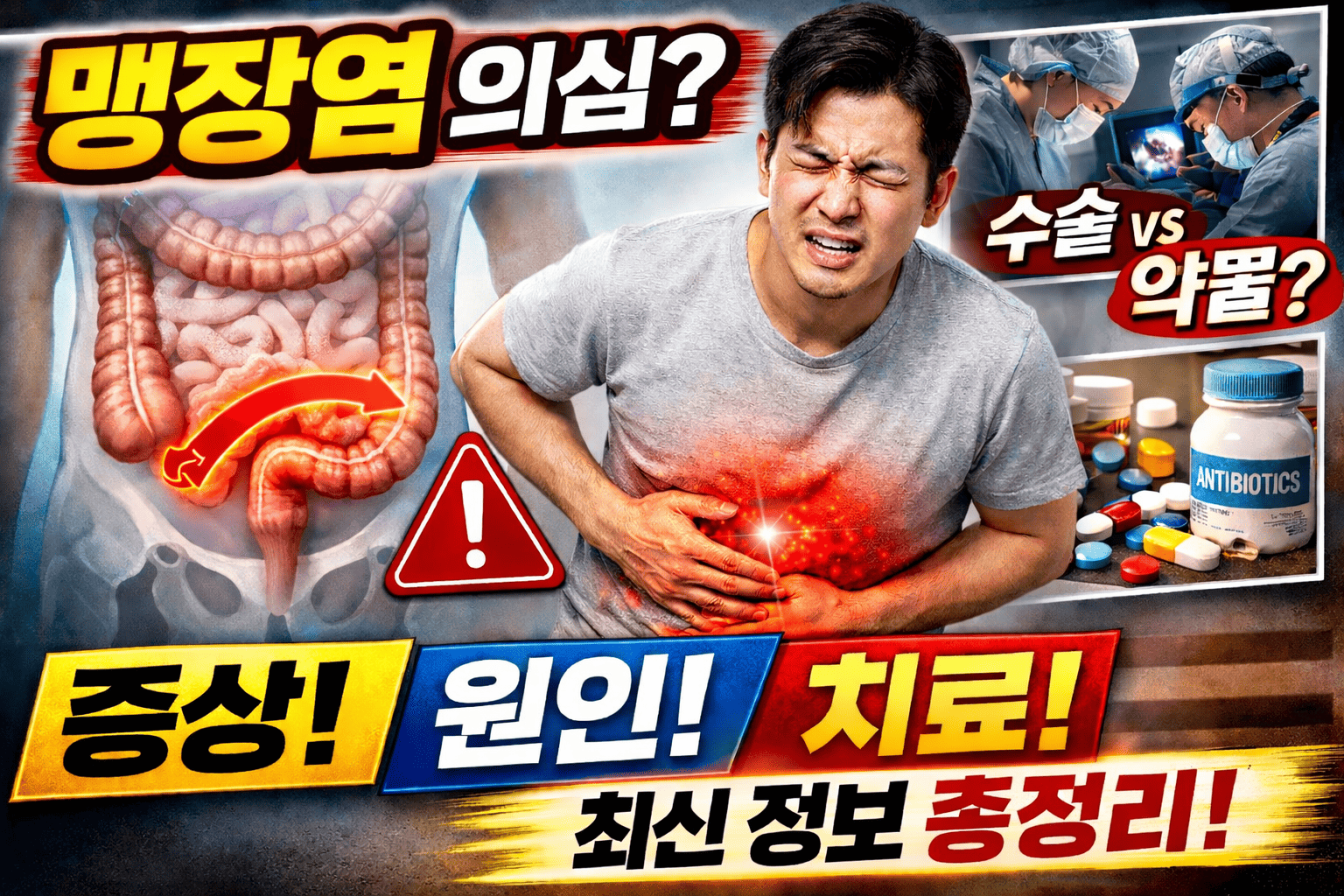 맹장염 최신 정보 총정리 (증상, 원인, 치료)