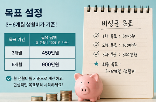 비상금의 중요성과 목표 설정, 단계별 저축 방법, 3~6개월 생활비 비상금 마련 전략