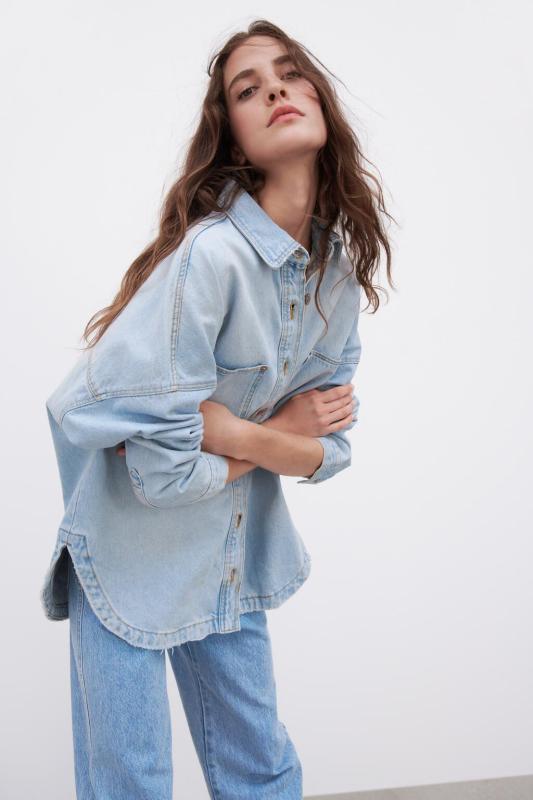 자라 여성 오버사이즈 데님 셔츠 코트 사이즈 M 04877246406