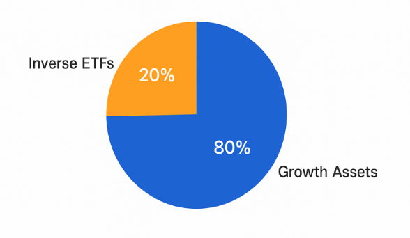 포트폴리오 구성 예시 파이차트, 상승형 자산 80%와 인버스 ETF 20%