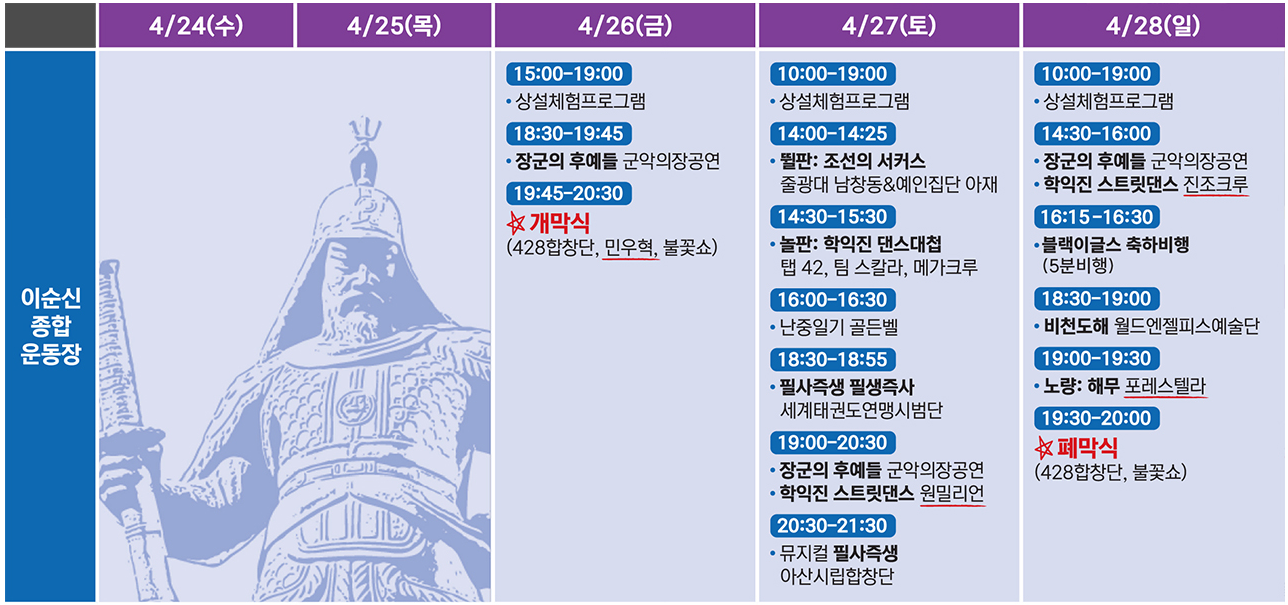 성웅 이순신축제 일정, 장소, 무료주차장 및 프로그램 행사