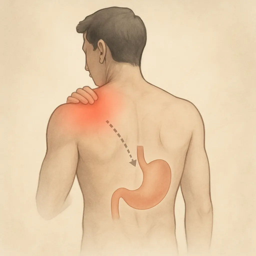 어깨-붉은-통증-강조-위장-반투명-오버레이-화살표-연결-일러스트