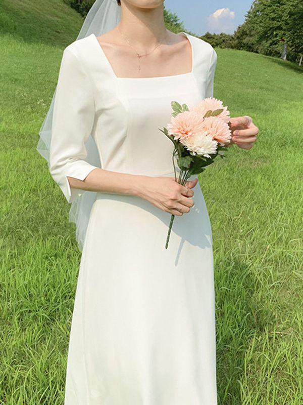 연회장원피스 미카도실크드레스 스퀘어넥웨딩드레스 셀프웨딩