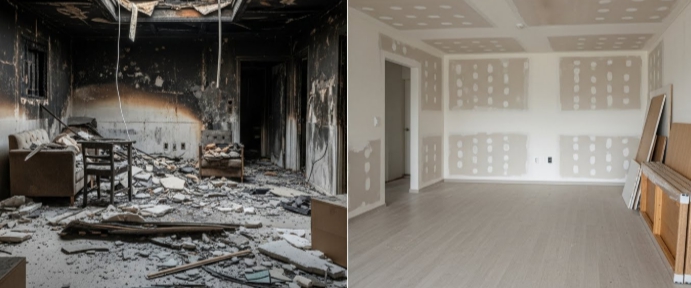 화재 청소 후 복구중