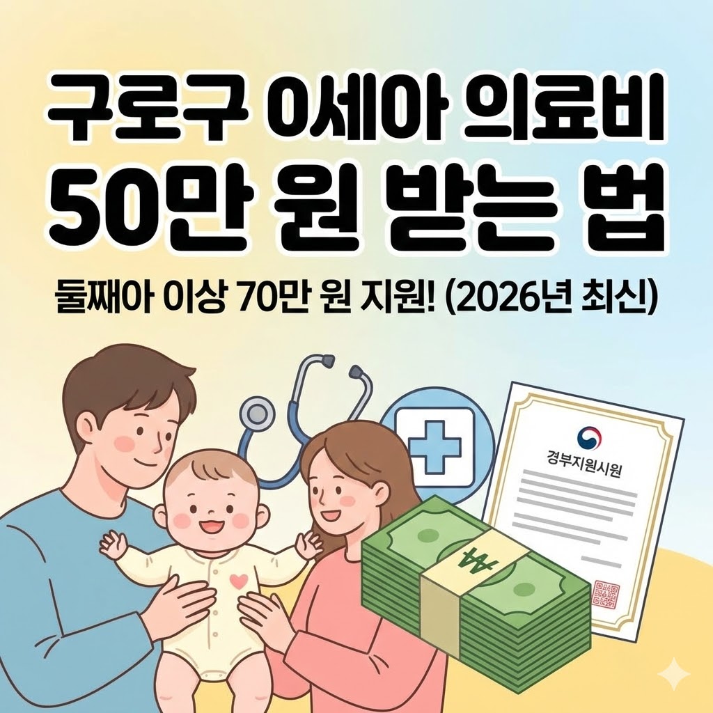 2026년 서울 구로구 0세 영유아 의료비 지원 대상 가구 기준 및 자녀수에 따른 최대 지원금 정보 요약 안내 이미지