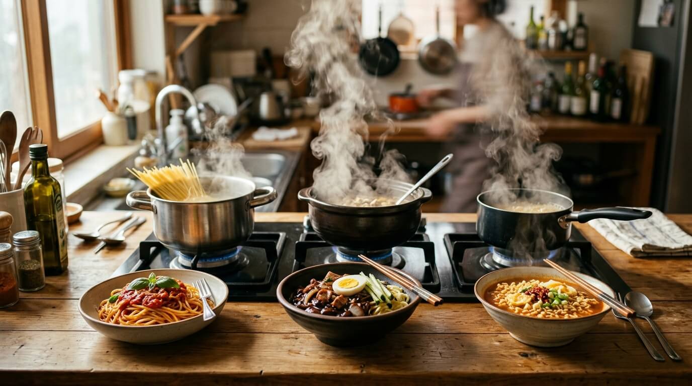 파스타 국수 라면 면 삶기 꿀팁 비교 물 넘침 방지