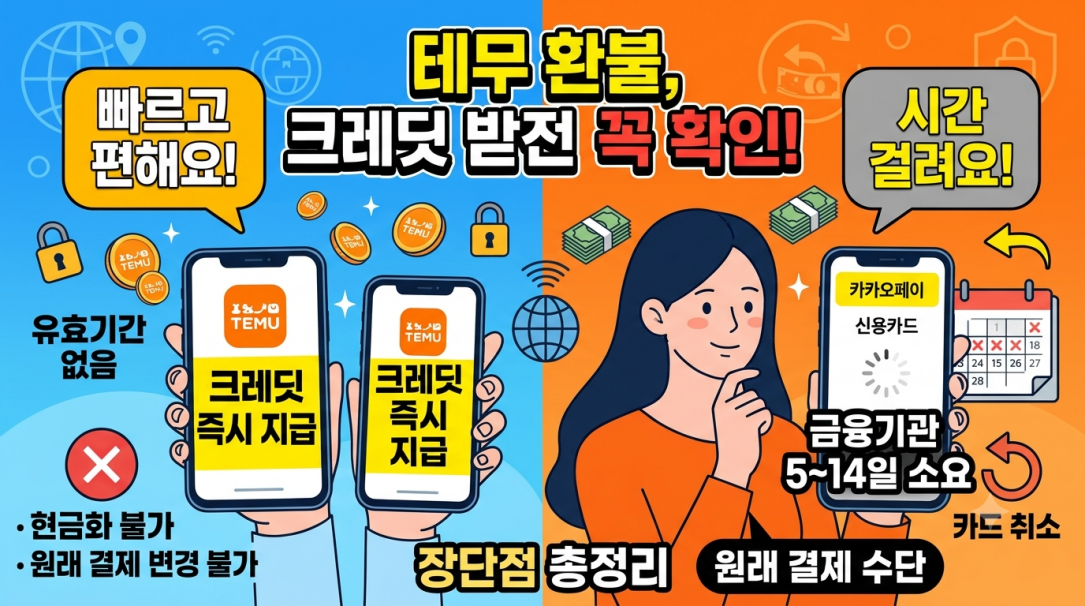 테무 환불 방법별 소요기간과 특징 비교표