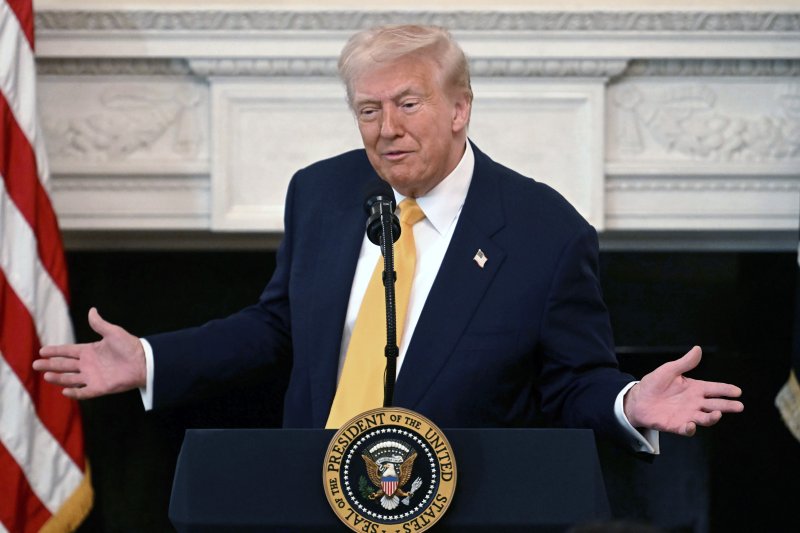 도널드 트럼프 미국 대통령이 21일(현지 시간) 백악관에서 열린 전국 주지사회의에서 연설하고 있다.