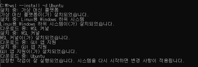 windows11 리눅스 설치 완료 메세지