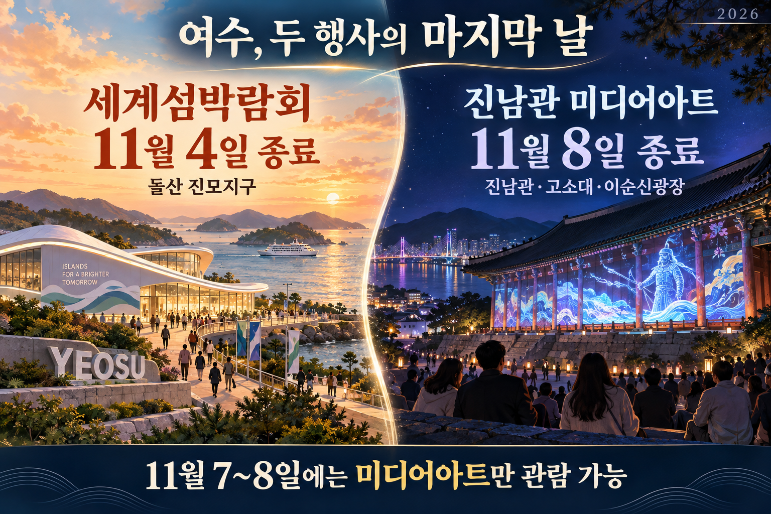 11월 4일 종료하는 돌산 섬박람회와 8일까지 열리는 진남관 미디어아트
