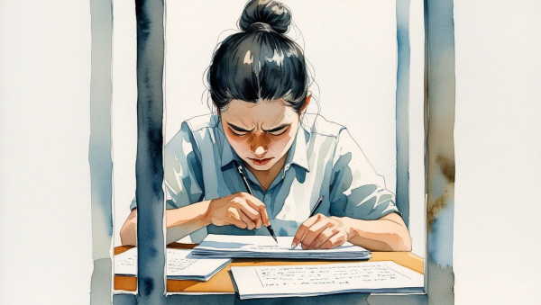 작은 과제나 발표에도 수차례 점검하고 확인하는 습관은, 준비성이라기보다 실수에 대한 공포에서 비롯된 강박 행동일 수 있습니다에 관한 그림