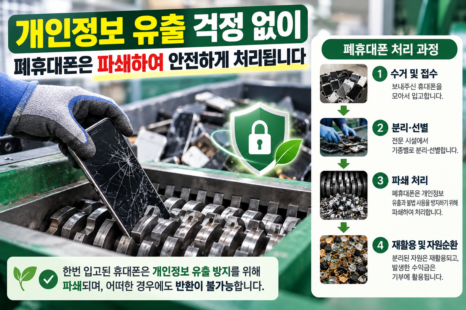 나눔폰 폐휴대폰 개인정보 유출 방지 파쇄 처리 안내