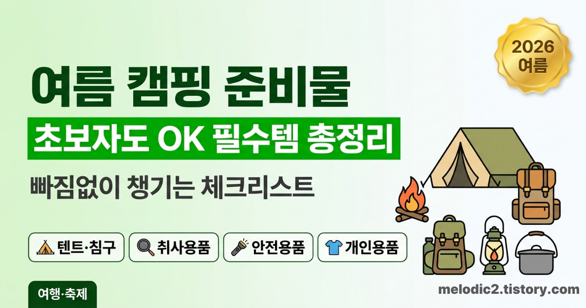 여름 캠핑 준비물 체크리스트 초보자 필수템 2026 총정리 안내