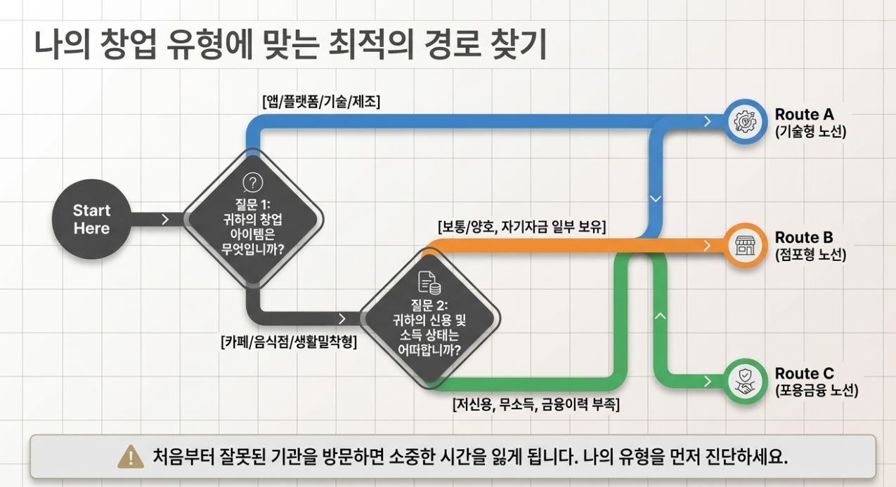 나의 창업 유형에 맞는 최적의 경로 찾기 시각화 인포그래픽