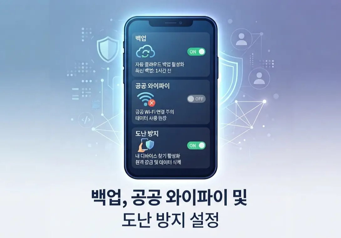 백업, 공공 와이파이 및 도난 방지 설정