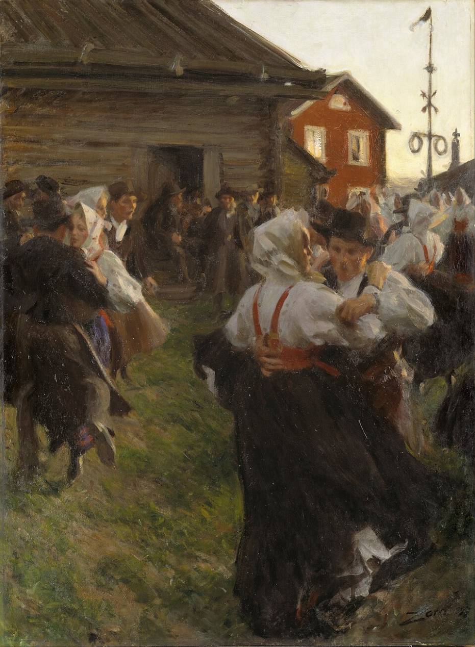 안데르스 소른이 1897년에 그린 《한여름의 춤》, 스웨덴 달라르나의 한여름 축제에서 전통 의상을 입은 사람들이 춤추는 모습