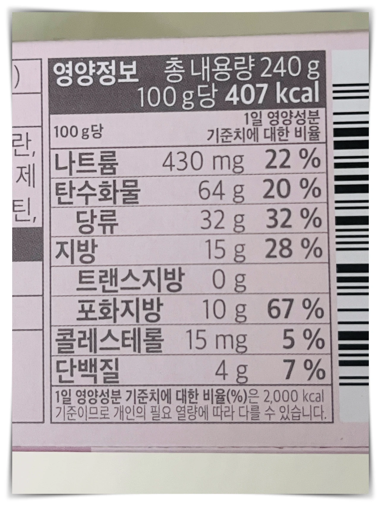 노브랜드-초코파이-딸기맛-영양정보
