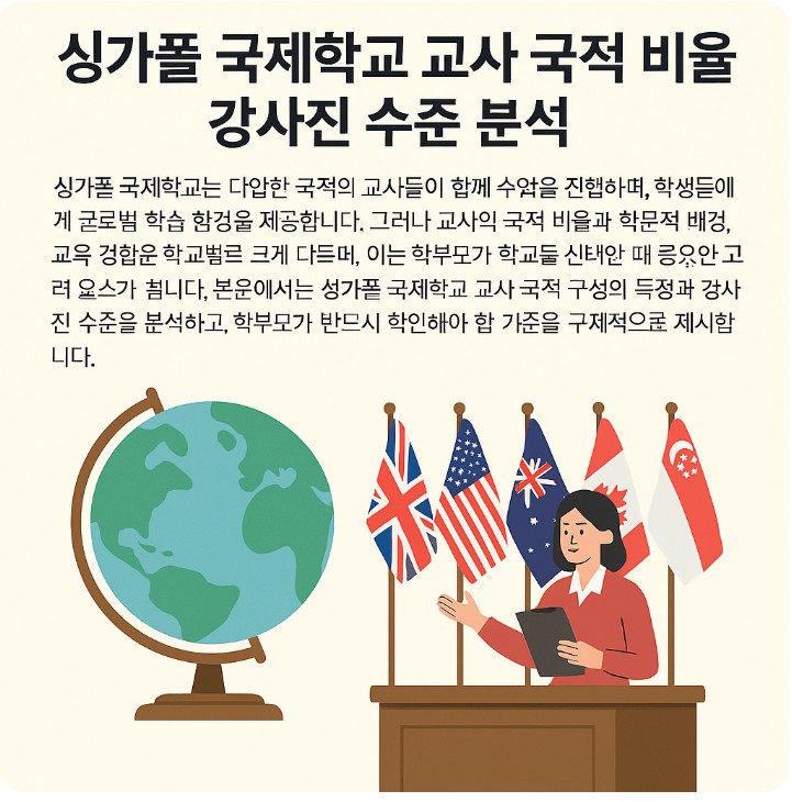 싱가포르 국제학교 교사 수준, 국적 비율, 다양성 관련