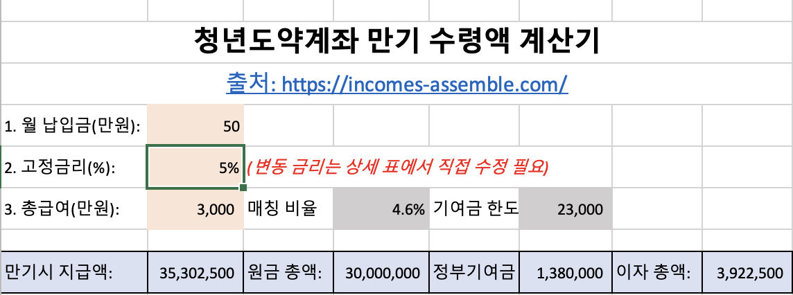 청년도약계좌-만기수령액-계산기-엑셀
