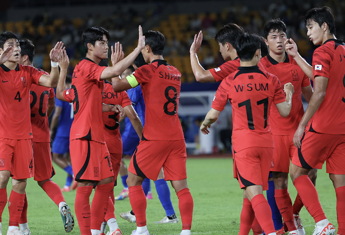 남자 축구 대표임 경기 모습