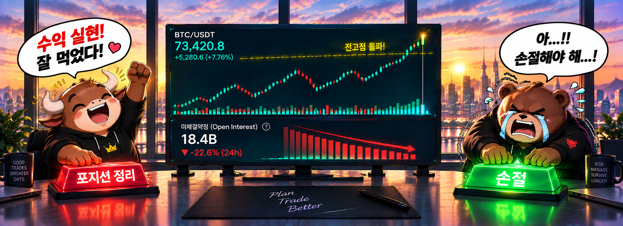 미결제약정 하락 - 숏 청산·롱 익절 가능성