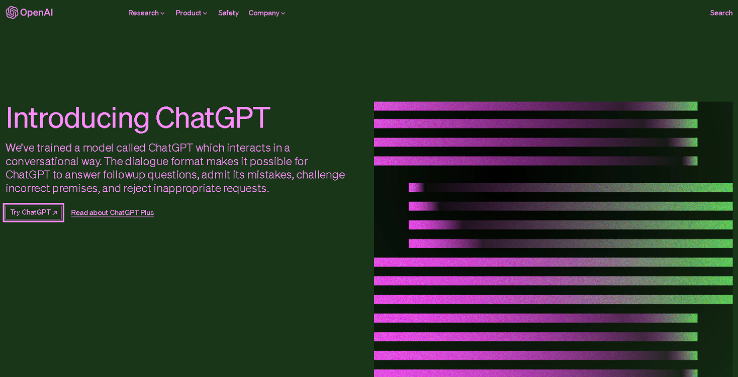 Openai 홈페이지 캡처 화면