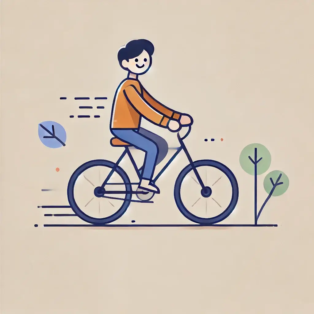 자전거를 타고 있는 활기찬 청년.