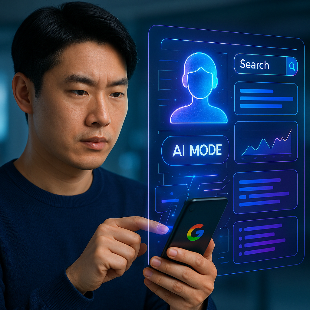 구글 AI 모드를 스마트폰에서 사용하는 모습