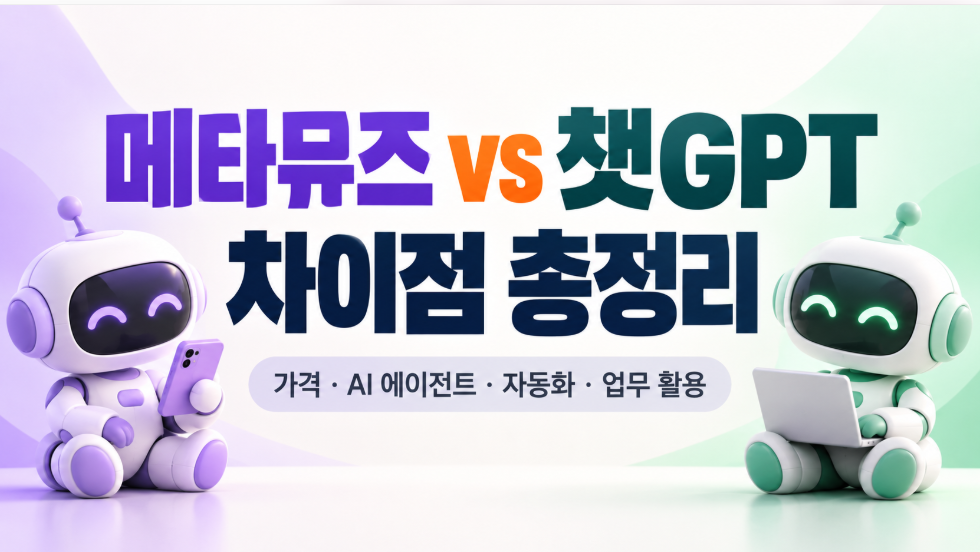메타뮤즈 vs 챗GPT 차이점 총정리｜가격&middot;AI 에이전트&middot;자동화&middot;업무 활용 비교