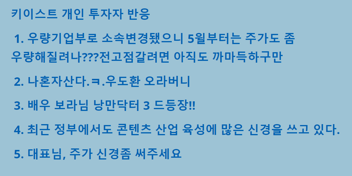 키이스트 개인투자자 반응