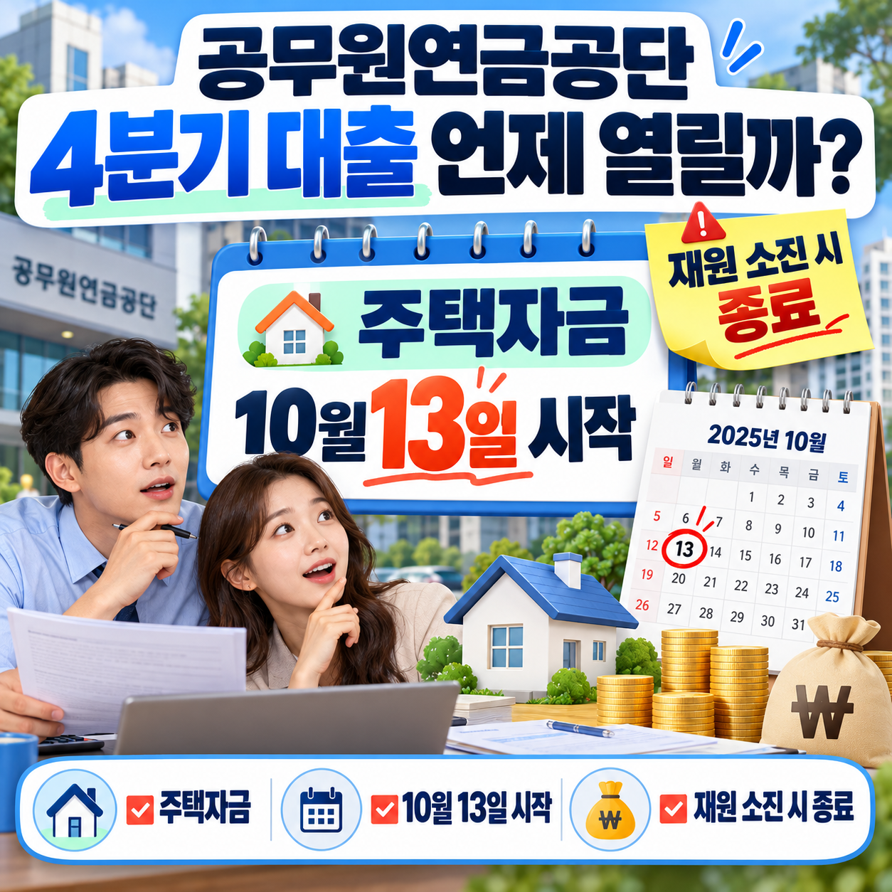 공무원연금공단 4분기 대출 언제 열릴까? 주택자금 10월 13일 시작·재원 소진 시 종료