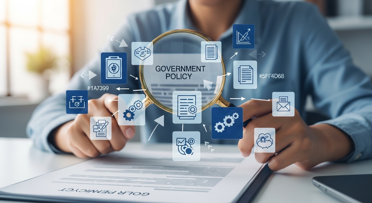 2026년 정책 문서에서 숨겨진 혜택을 찾는 사람이 돋보기를 들고 있는 모습