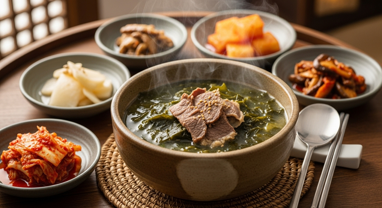 미역과 다시마로 만든 전통 한국 미역국