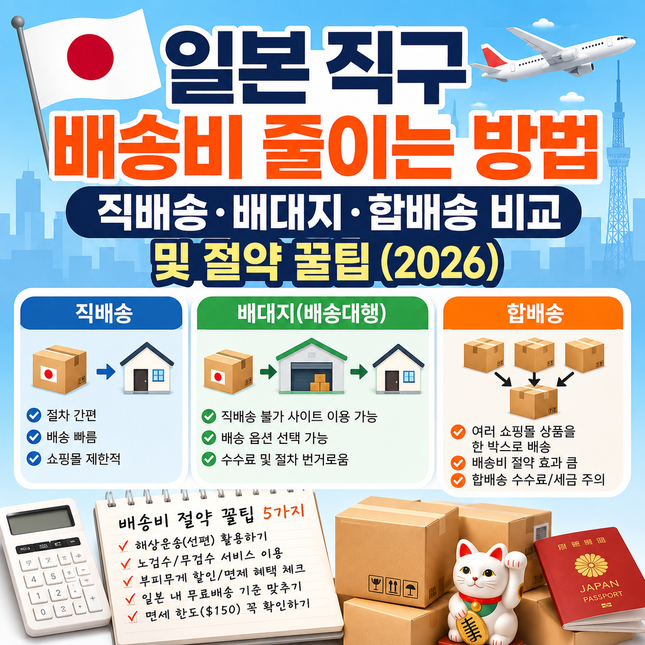 일본 직구 배송비 줄이는 방법, 직배송&middot;배대지&middot;합배송 비교 및 절약 꿀팁 (2026)