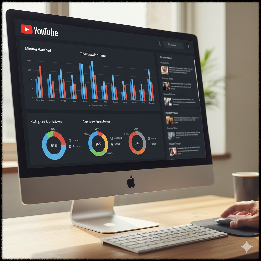 YouTube 시청 기록과 분석 화면을 확인하는 사용자 모습