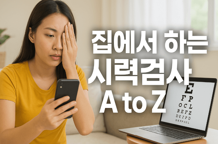 스마트폰 앱부터 시력표까지, 집에서 하는 시력검사 A to Z - 스마트폰을 보면서 시력검사 하는 여자 이미지