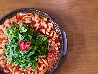 곱창전골에 깻잎