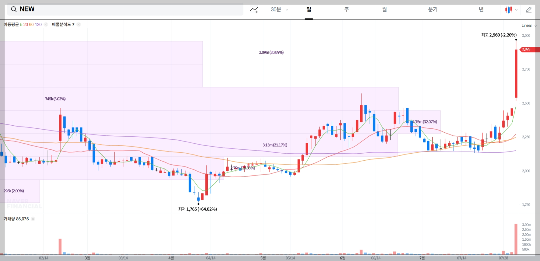 NEW 현재 주가 차트