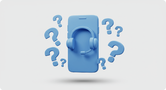 전화기와 헤드셋, 물음표가 포함된 상담 및 문의 서비스를 나타내는 3D 아이콘