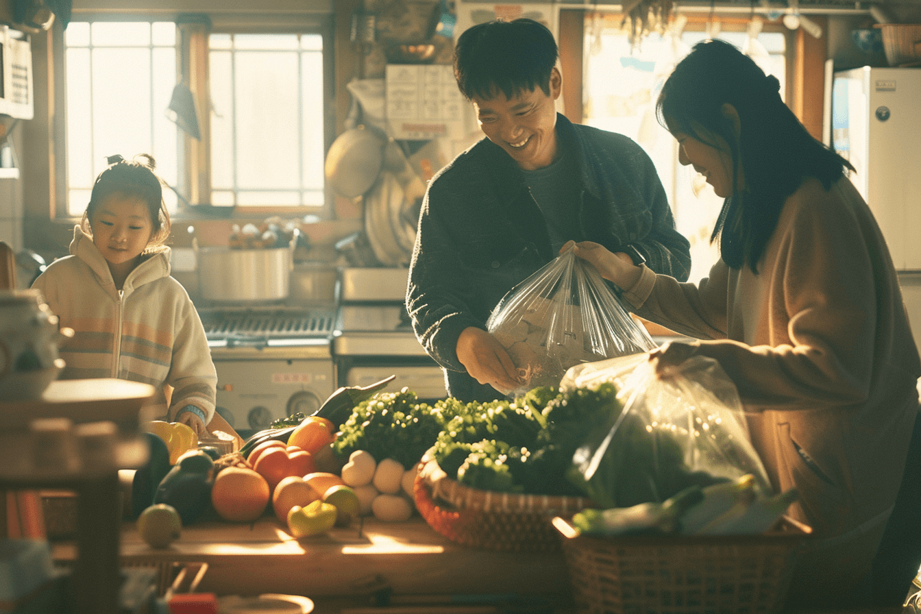 농식품을-정리중인-가족들