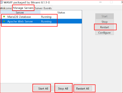 웹서버 및 데이터베이스 Stop 및 Restart
