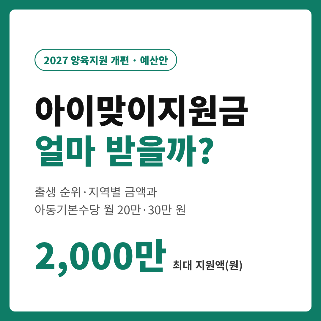 2027 아이맞이지원금 아동기본수당 금액 최대 2,000만 원