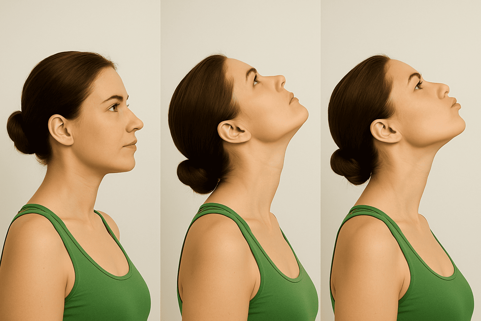이중턱을 개선하는데 효과적인 운동인 턱 들어올리기 운동(Chin Lift) 모습, AI generated illustration