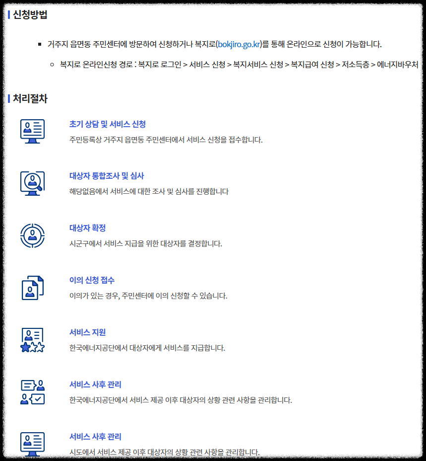 신청방법 및 처리절차